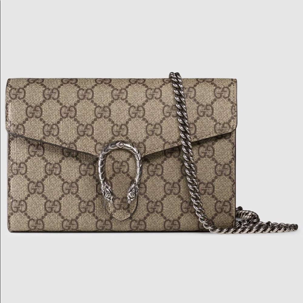 Gucci Beige Brown GG Supreme Dionysus Chain Wallet